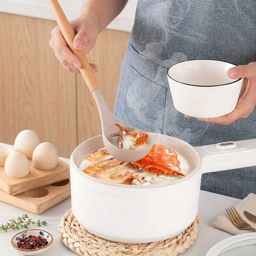 Kitchen Utensil Set with Silicone Heads and Wooden Handles