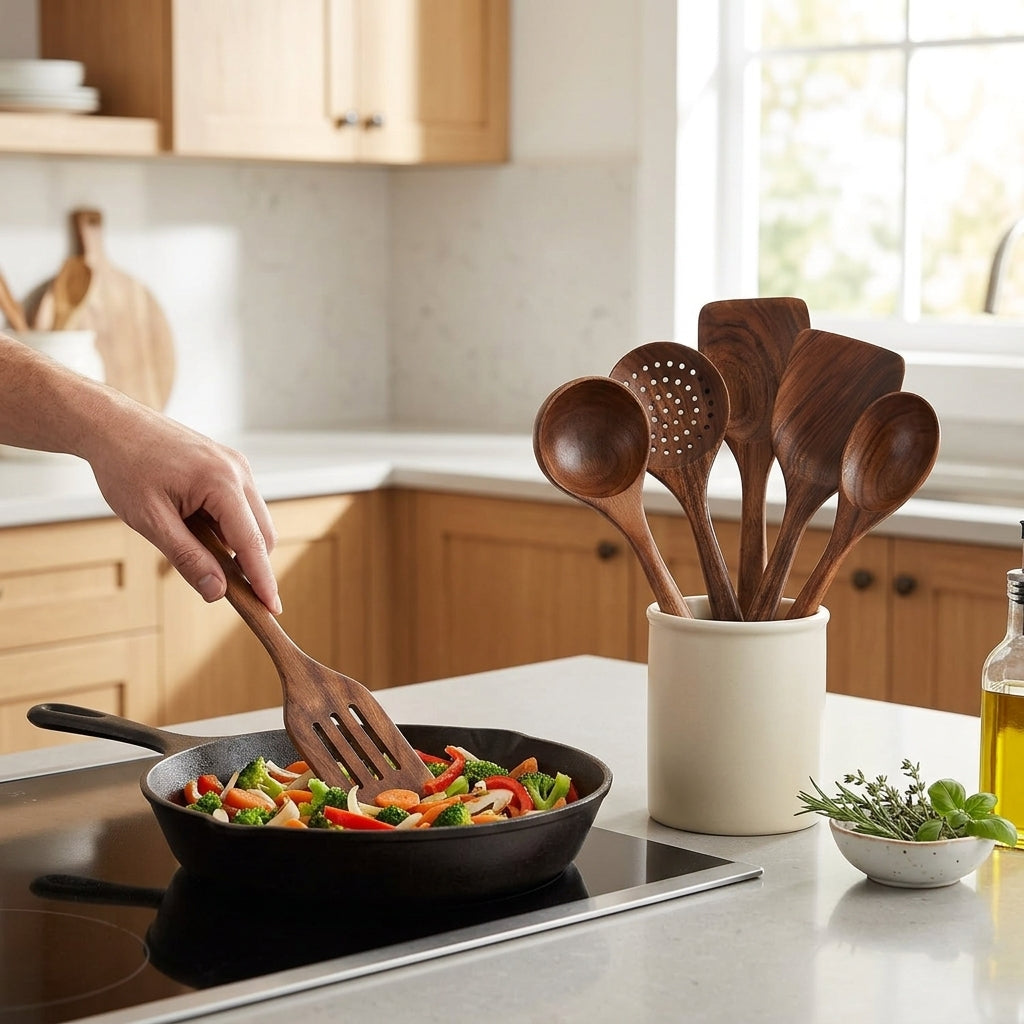 Wooden Kitchen Utensil Set with Spatula and Ladle