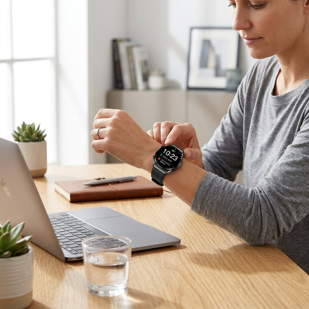 Health Monitoring Smartwatch with ECG and Glucose Tracking Display