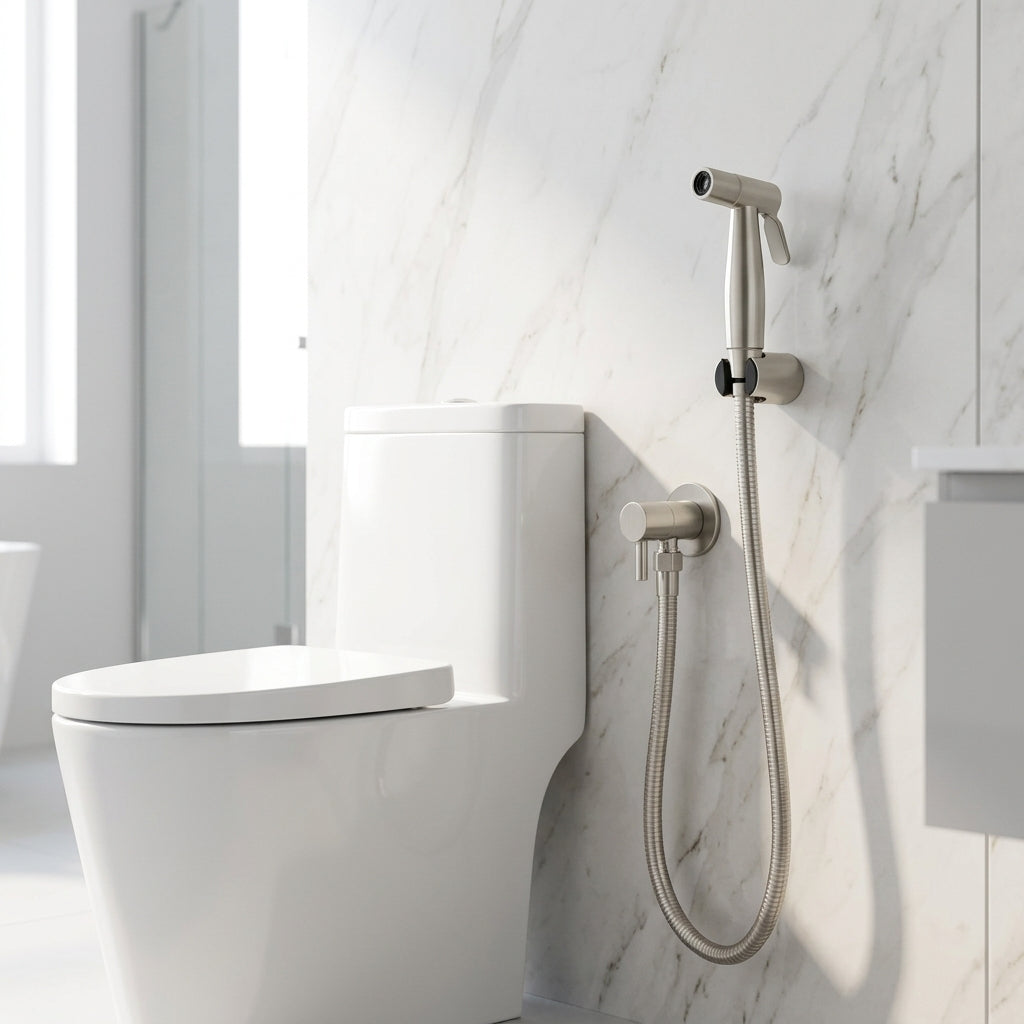Bidet Sprayer for Toilet with Stainless Steel Wall Holder - silver