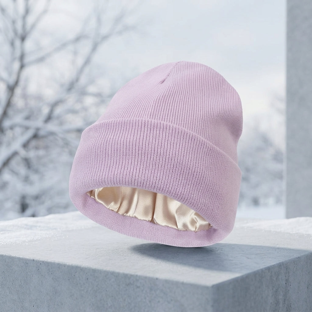 Winter Hat with Silk Lining for Cold Weather - purple