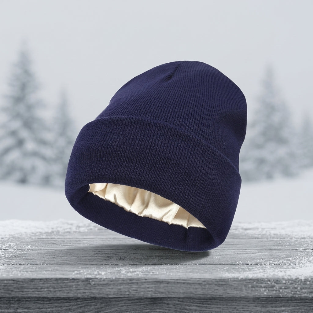 Winter Hat with Silk Lining for Cold Weather - blue