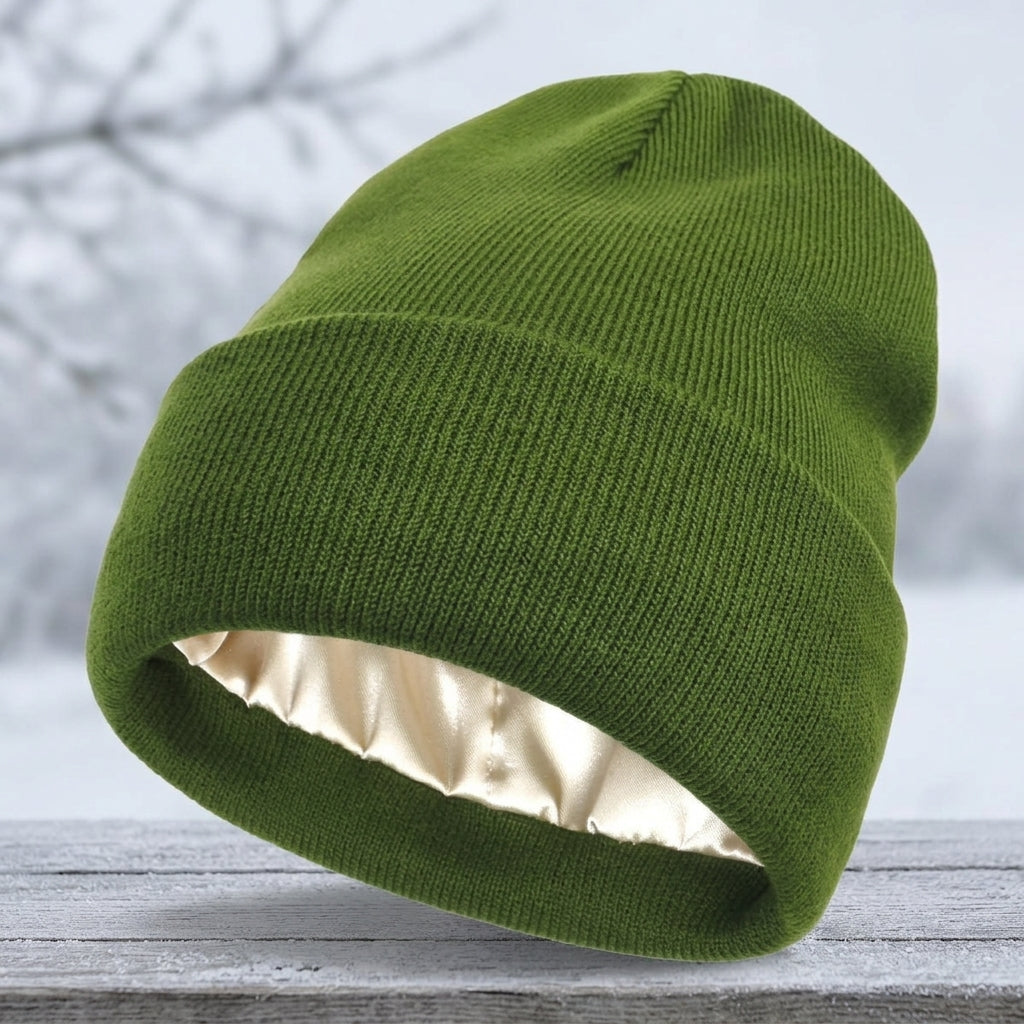Winter Hat with Silk Lining for Cold Weather - green