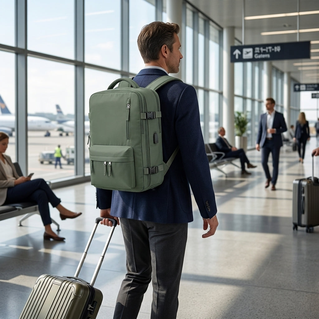 Hiking backpack with multiple compartments and zipped pockets