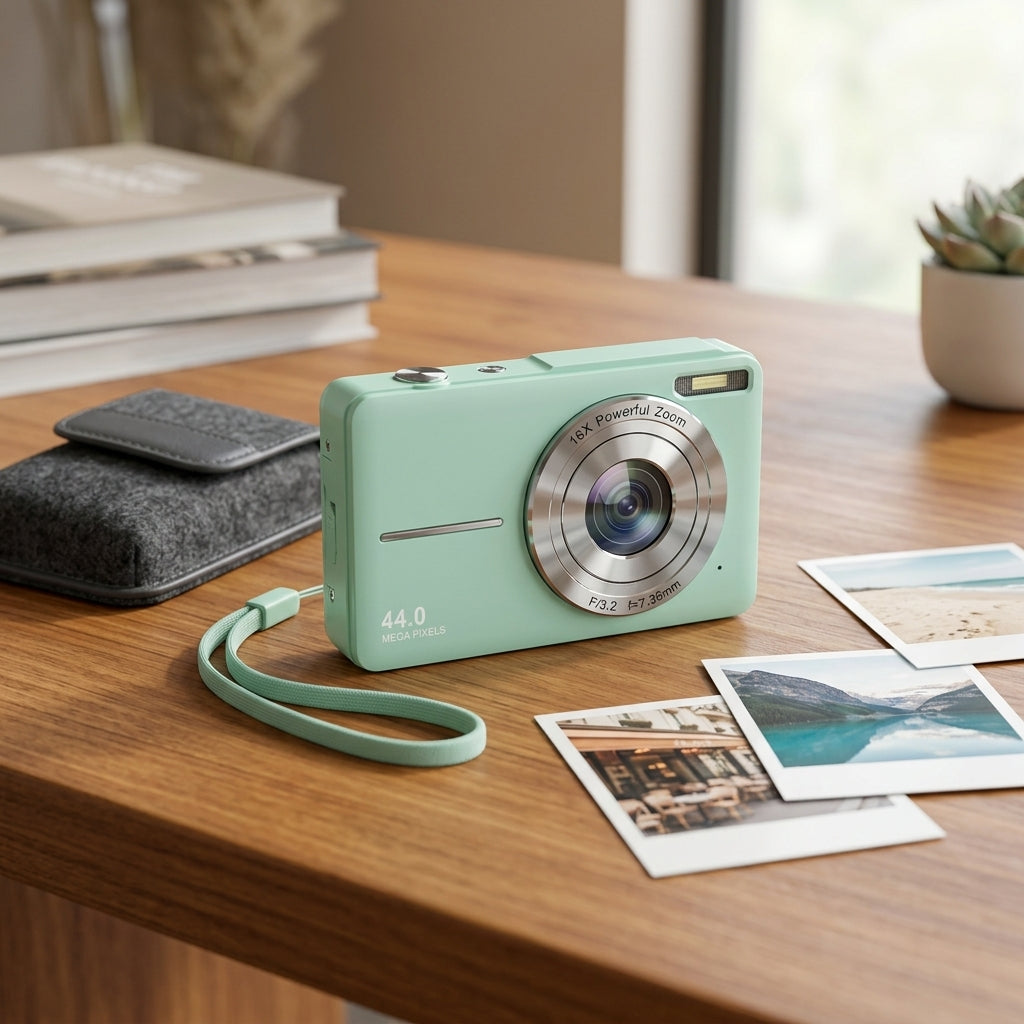 Vintage digital camera with compact design and HD photos - green