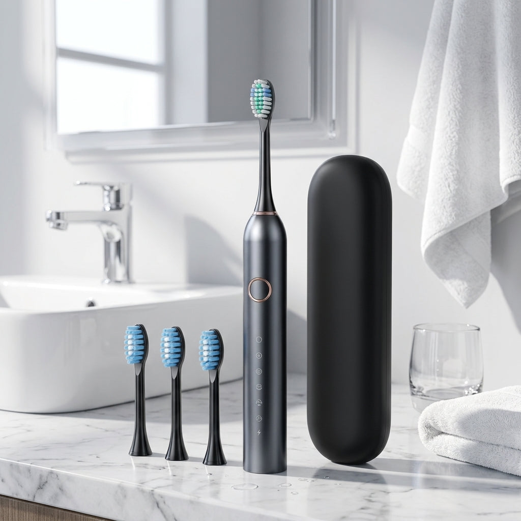 Sonic toothbrush with multiple modes and long battery life - black