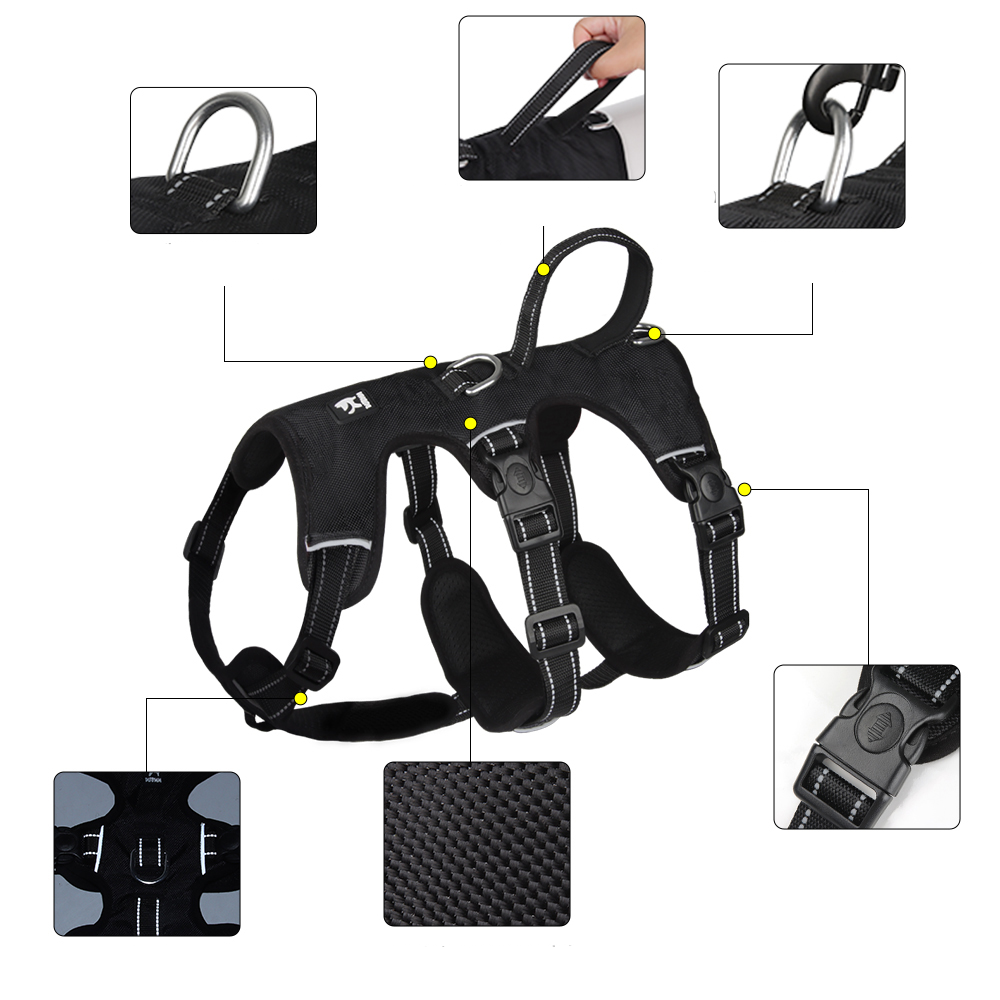 No-pull dog harness with reflective strips and adjustable fit