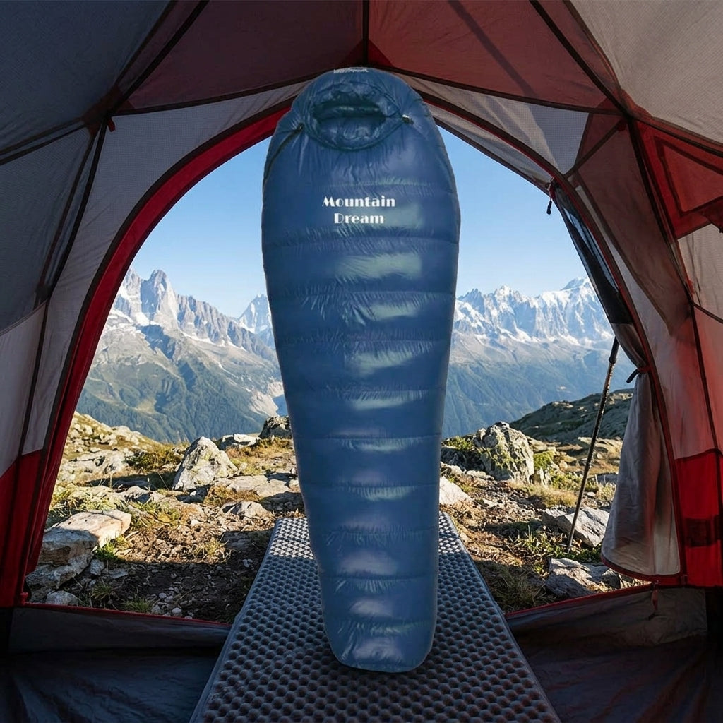 Sleeping bag with ripstop nylon and adjustable hood - navy blue