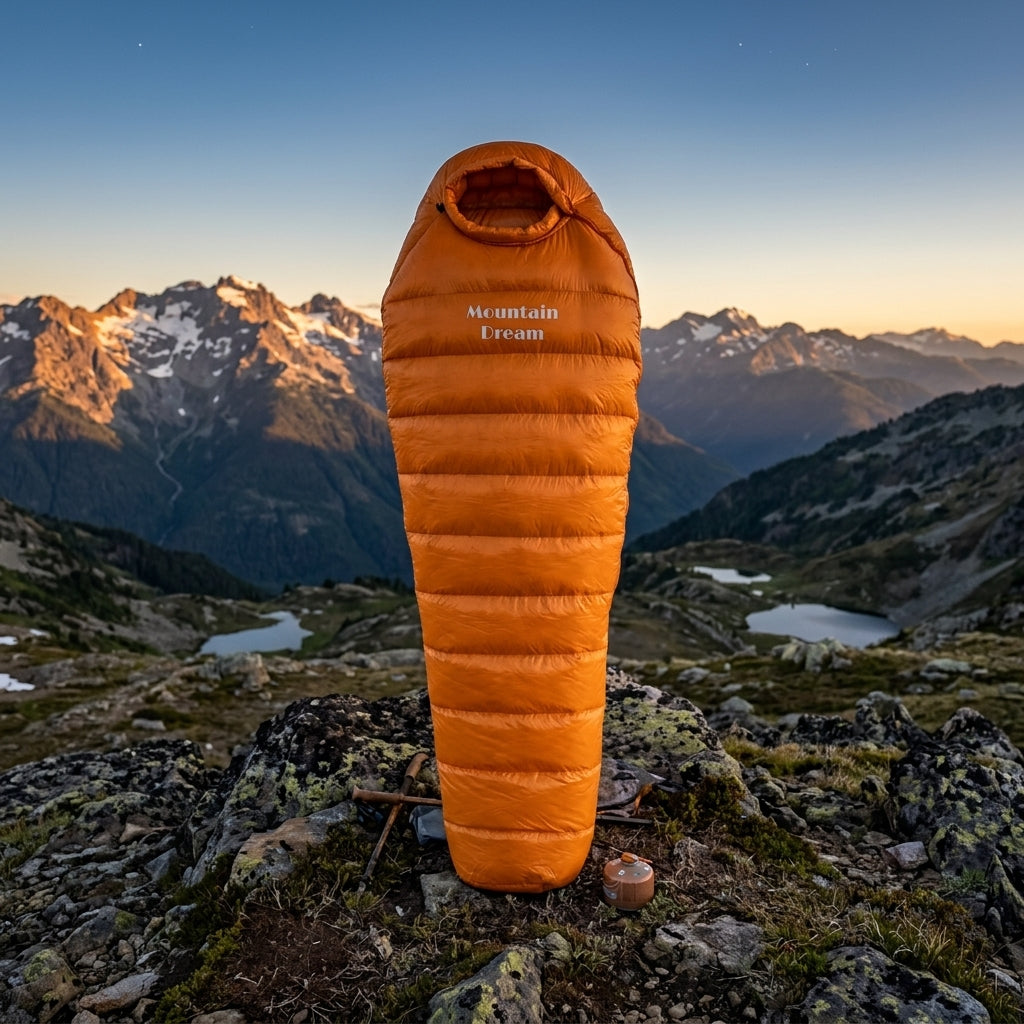 Sleeping bag with ripstop nylon and adjustable hood - orange
