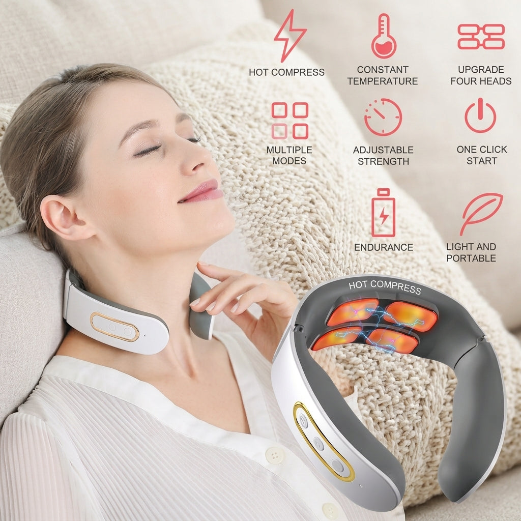 Neck and shoulder massager with TENS pulse and heat