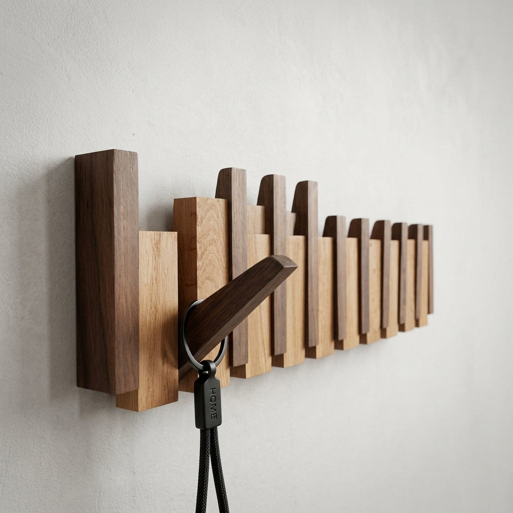 Wall mounted coat rack with hooks and solid wood