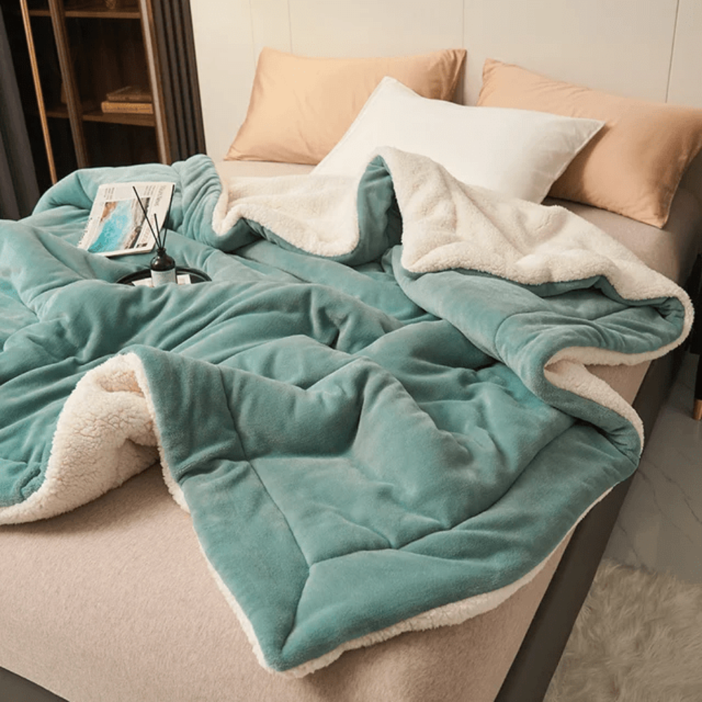 Fleece blanket with polyester material for cosy relaxation - dark green