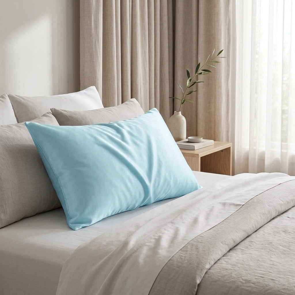 Silk pillowcase with temperature regulating design and hidden zip - sky blue