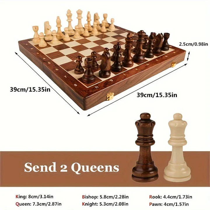 Foldable wooden chess board with magnetic closure