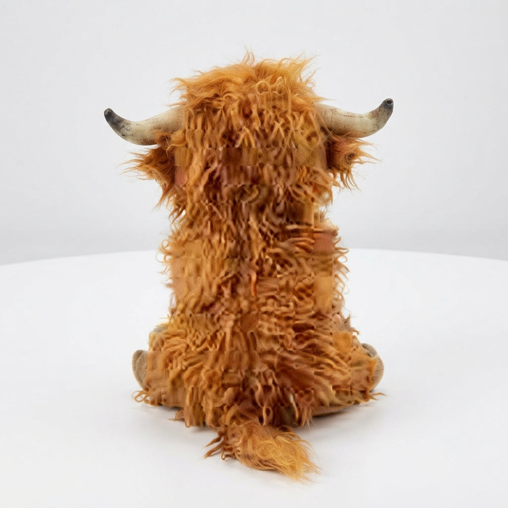 Highland cow plush toy with realistic fur detail