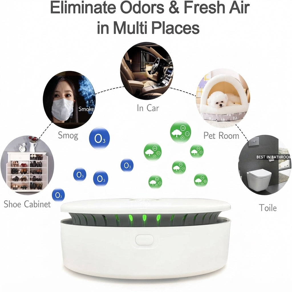 Cordless air purifier with ozone technology for odour removal