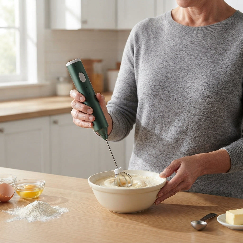 Hand mixer with three speeds and stainless steel whisks