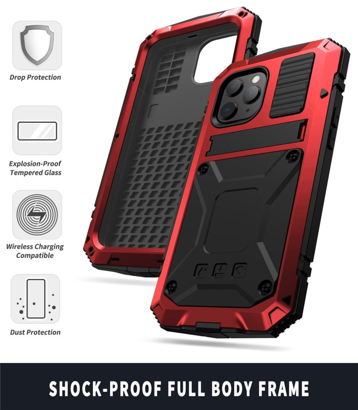 Phone Case With Tempered Glass Screen And Metal Frame