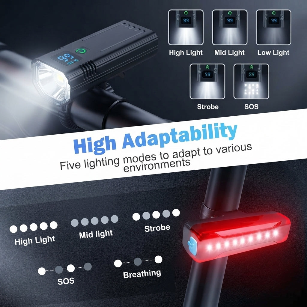 Bicycle Light Set With Lighting Modes And USB Charging