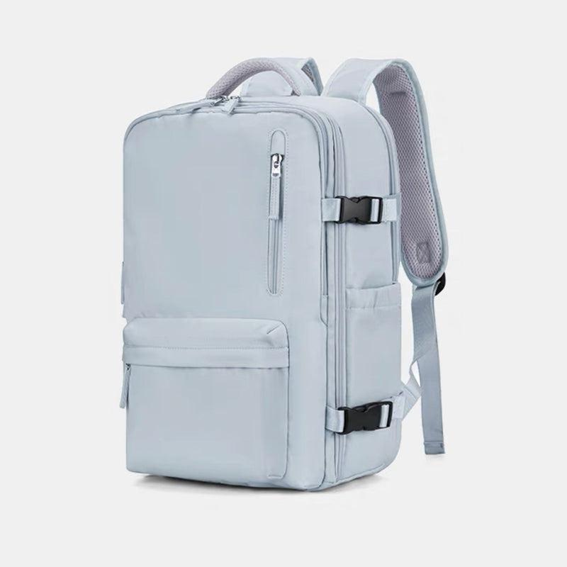 Travel Backpack With Multiple Compartments And USB Charging Port - light blue
