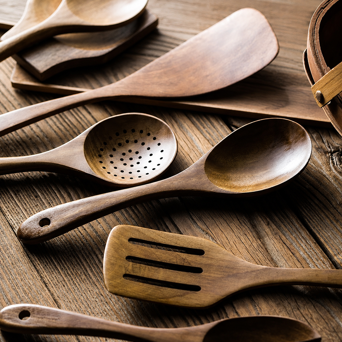 Wooden Kitchen Utensil Set with Holder