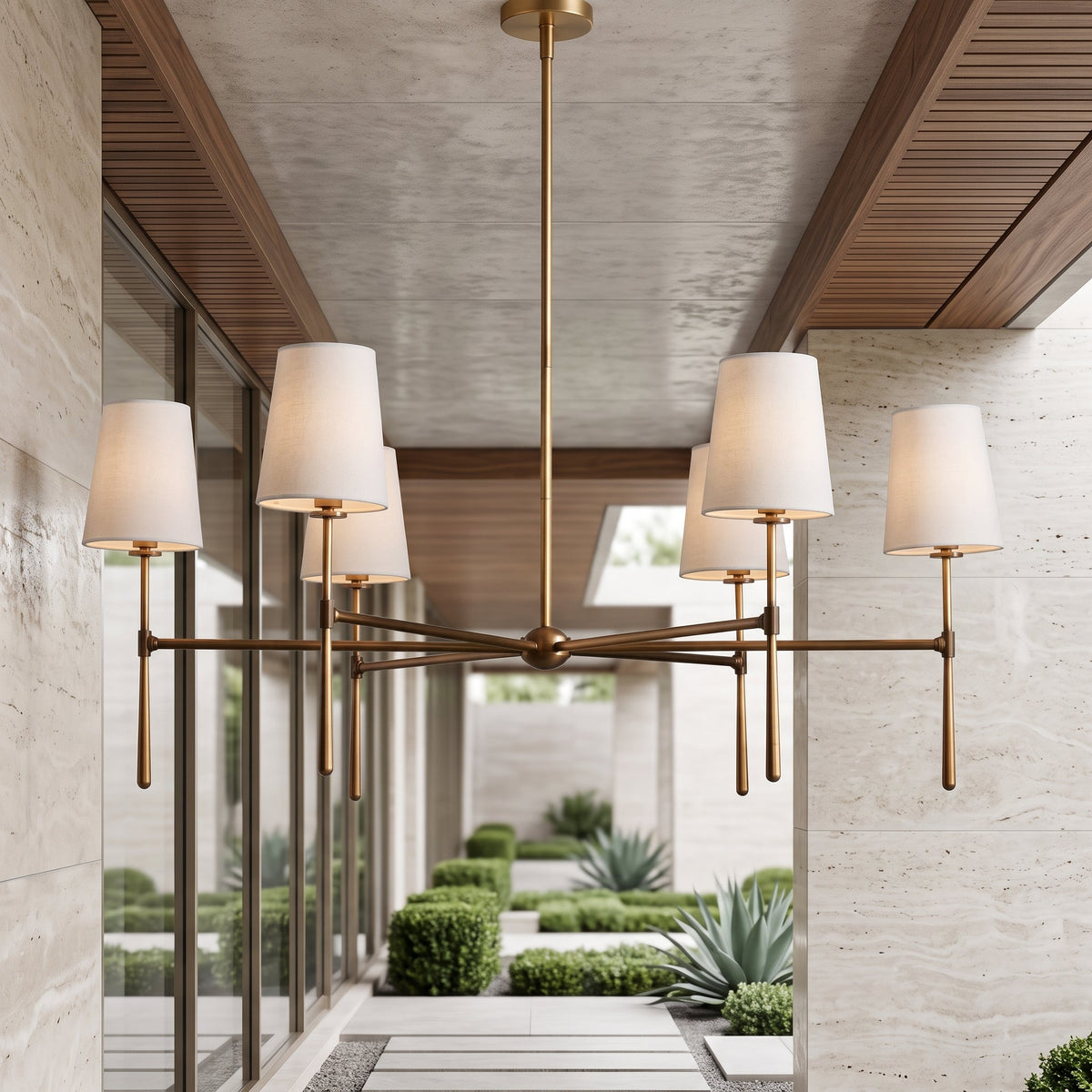 Fabric pendant light with pleated drum shade