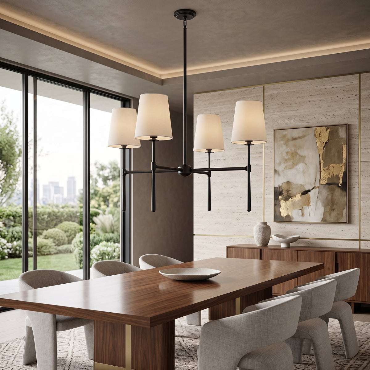 Fabric pendant light with pleated drum shade