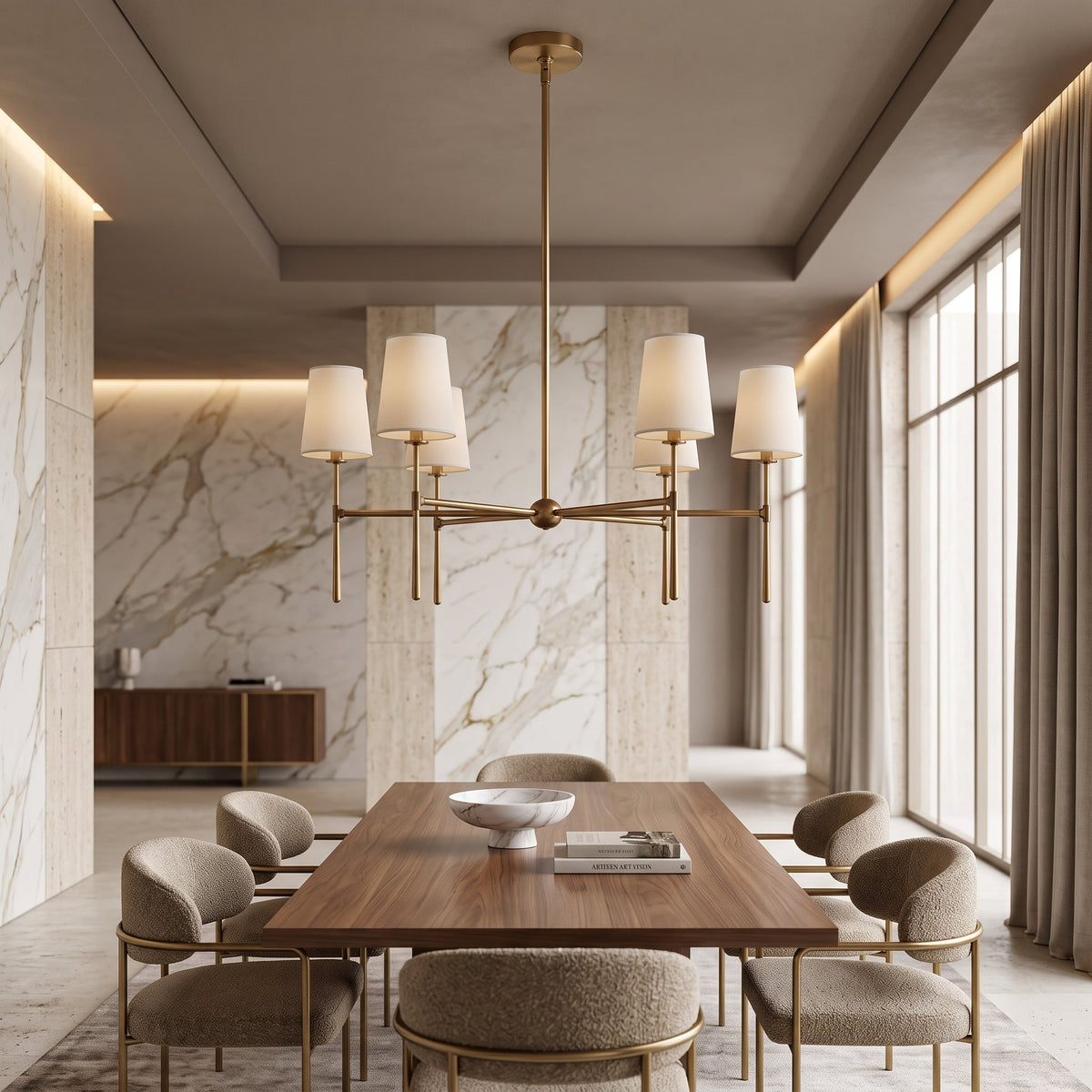 Fabric pendant light with pleated drum shade