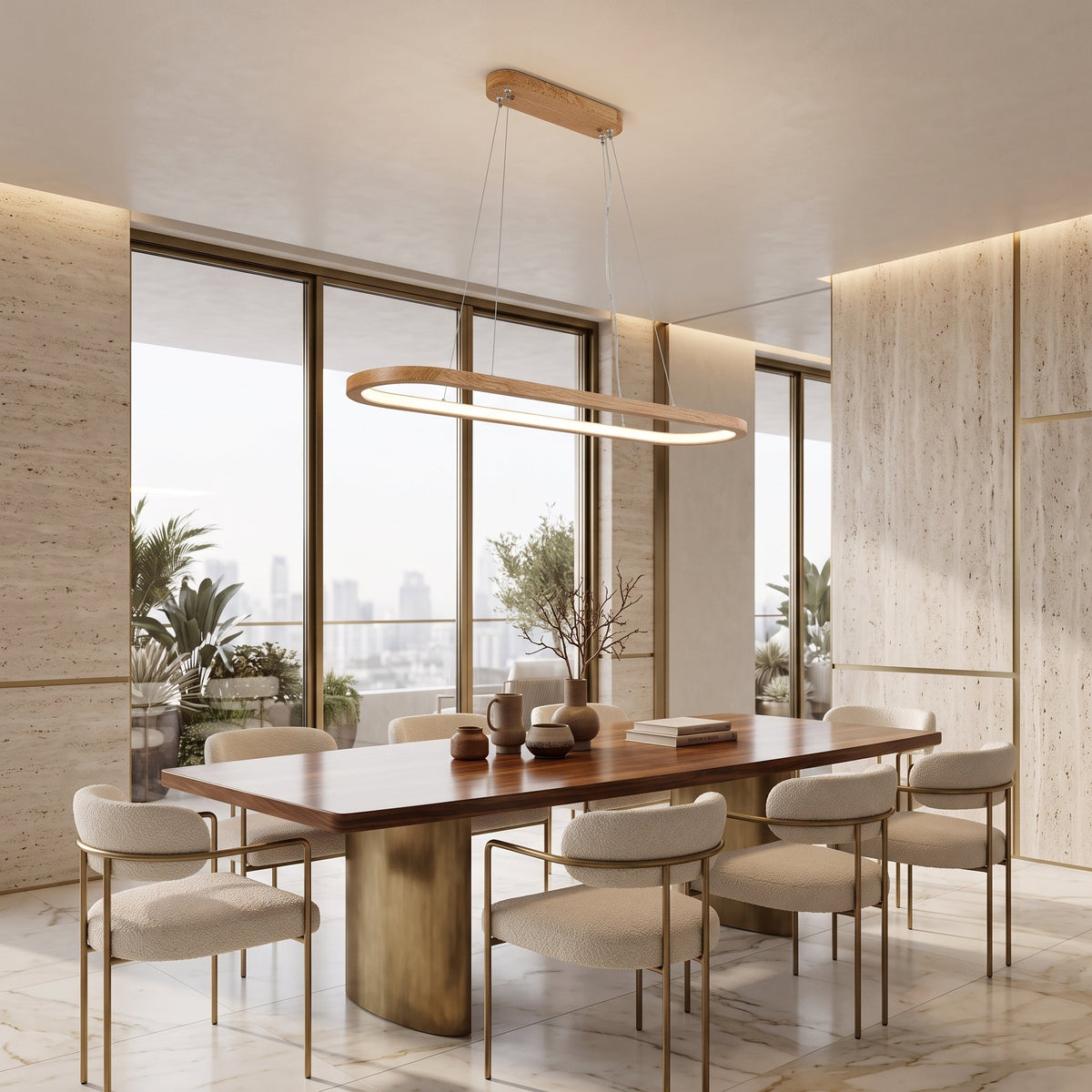 Oval wooden pendant light fixture