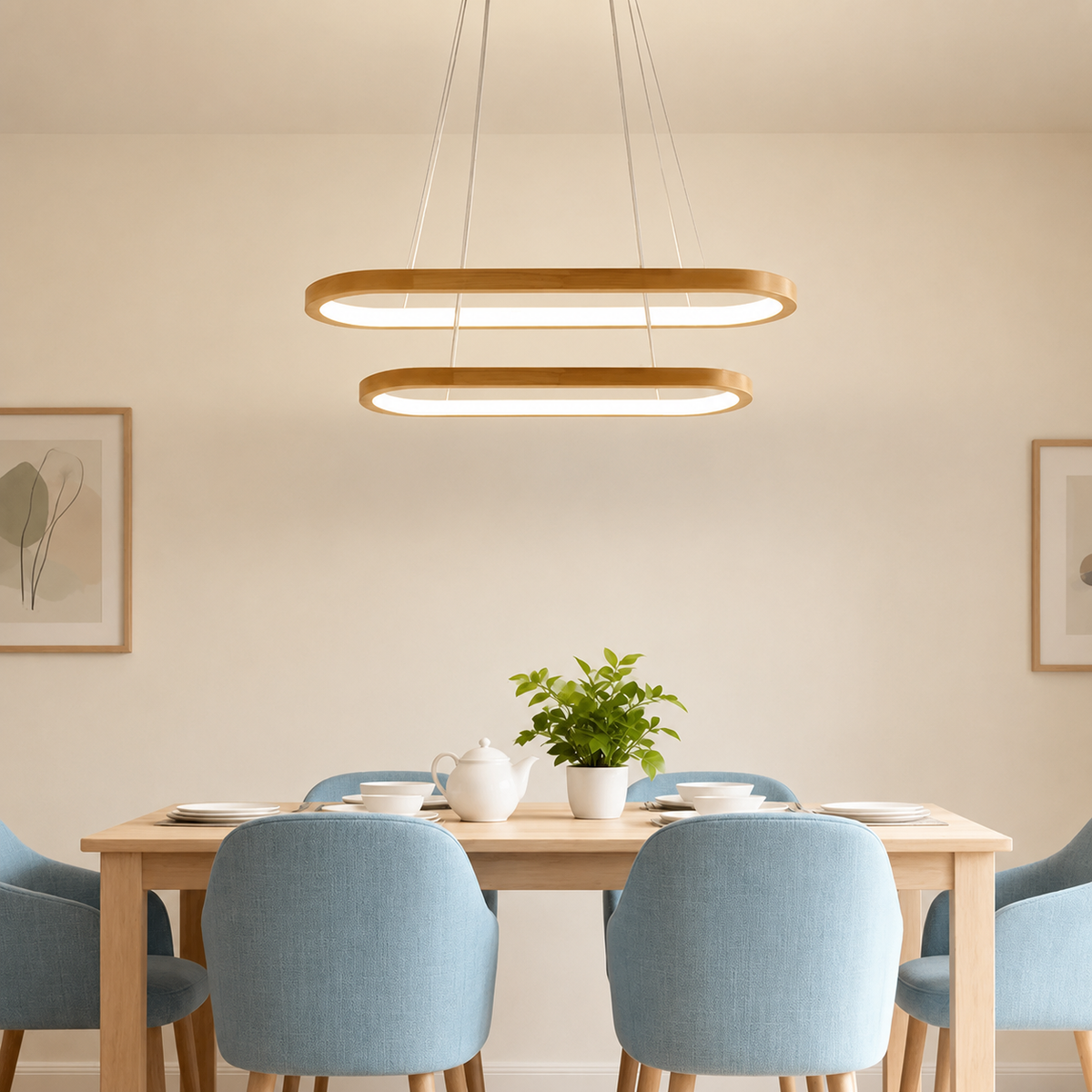 Oval wooden pendant light fixture