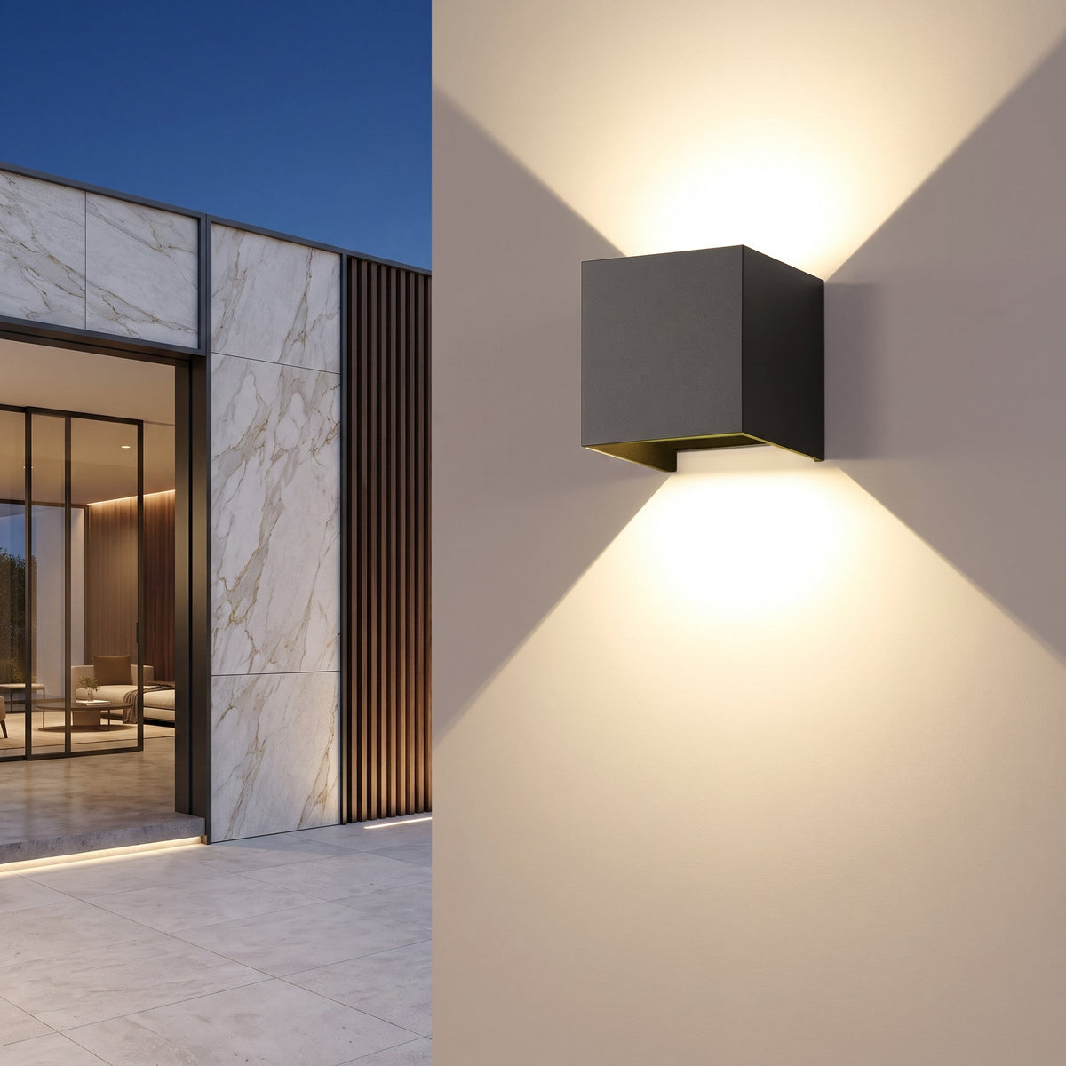 Outdoor wall light with slim vertical housing