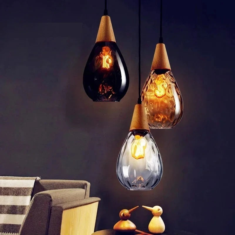 Glass pendant light with ripple texture