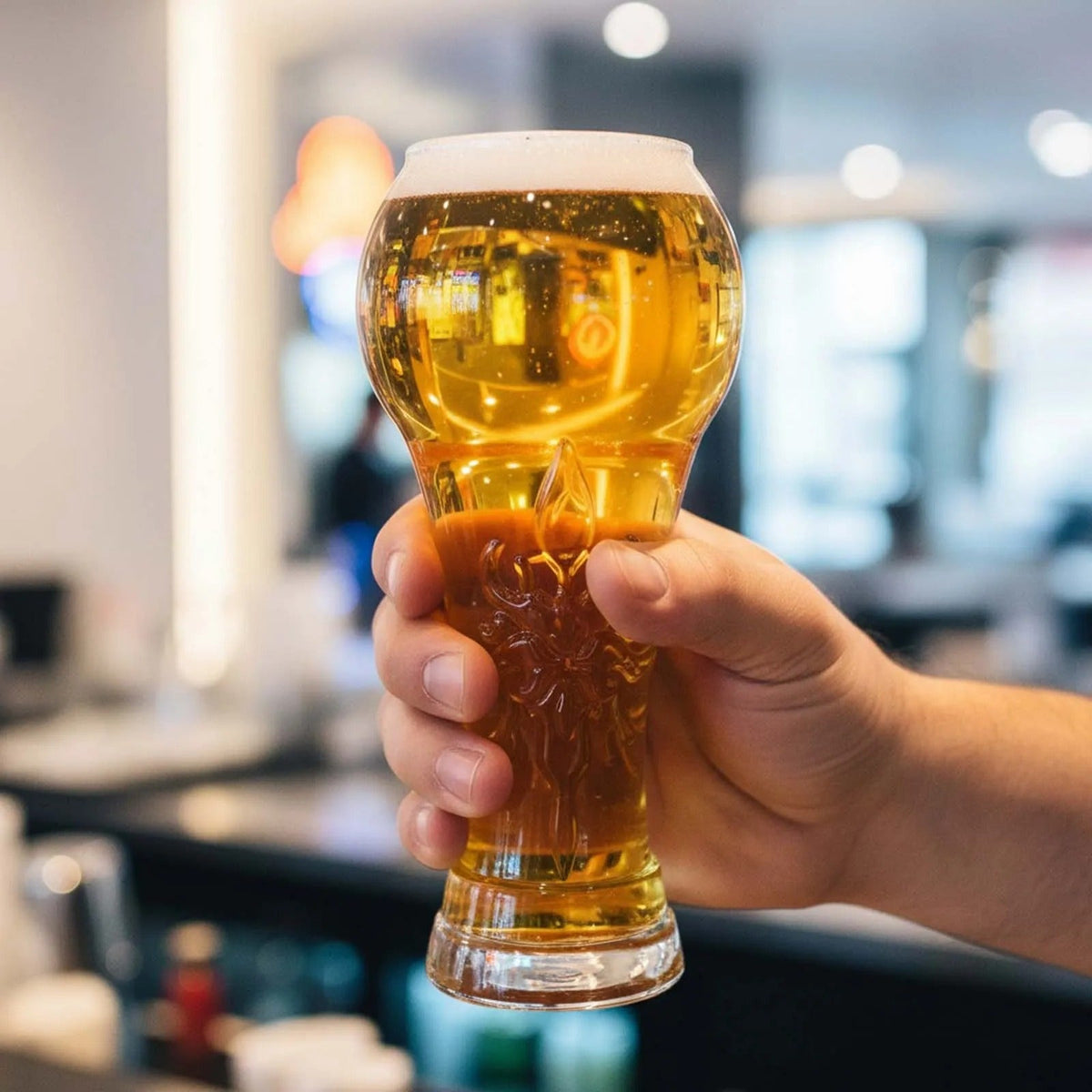 Beer Glass Mug with Football Trophy Design