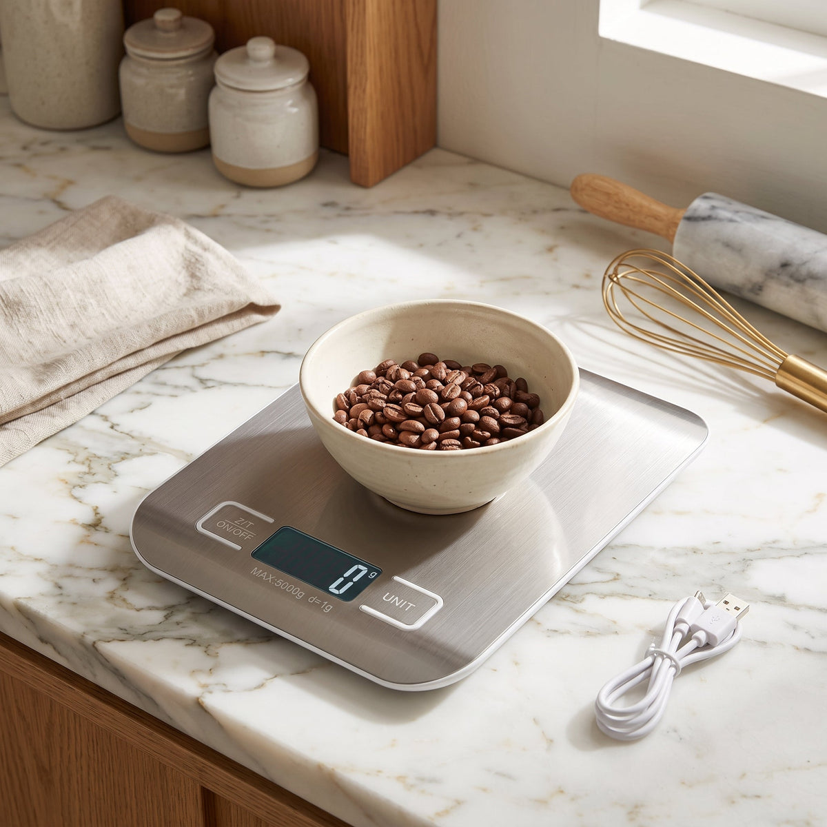 Kitchen Food Scale Digital Rechargeable USB - white 10kg-usb charging