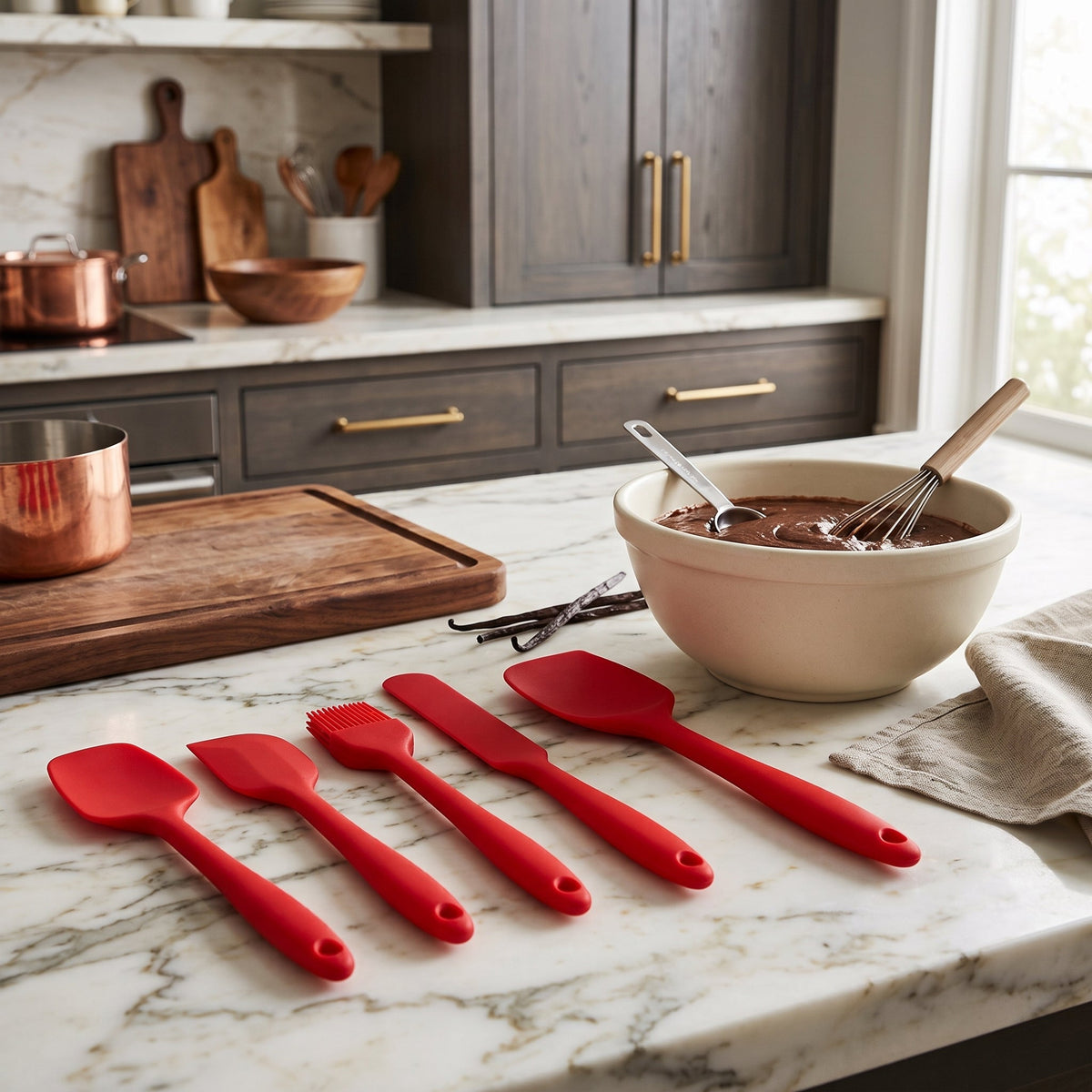 Spatula Set of Silicone Kitchen Baking Tools - red