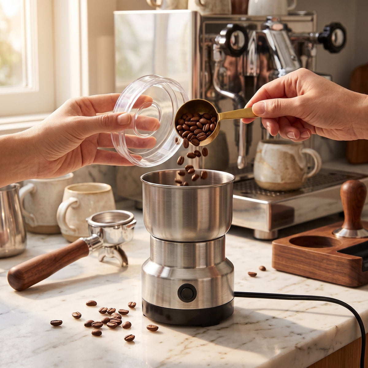 Electric coffee and spice grain grinder machine