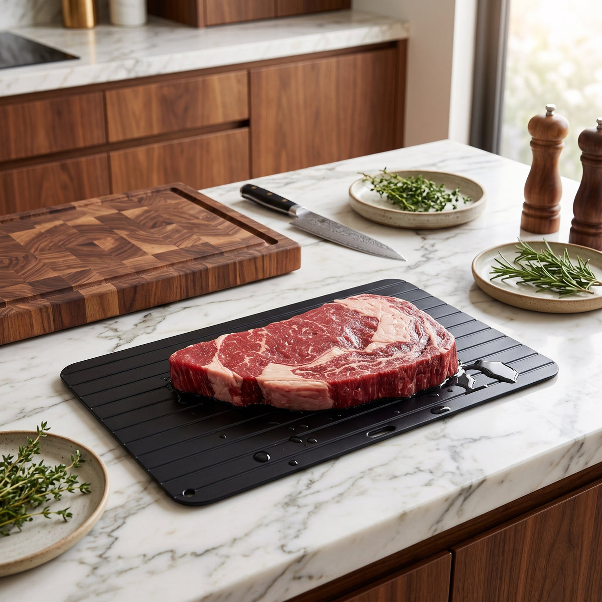 Aluminium defrosting tray for kitchen thawing food