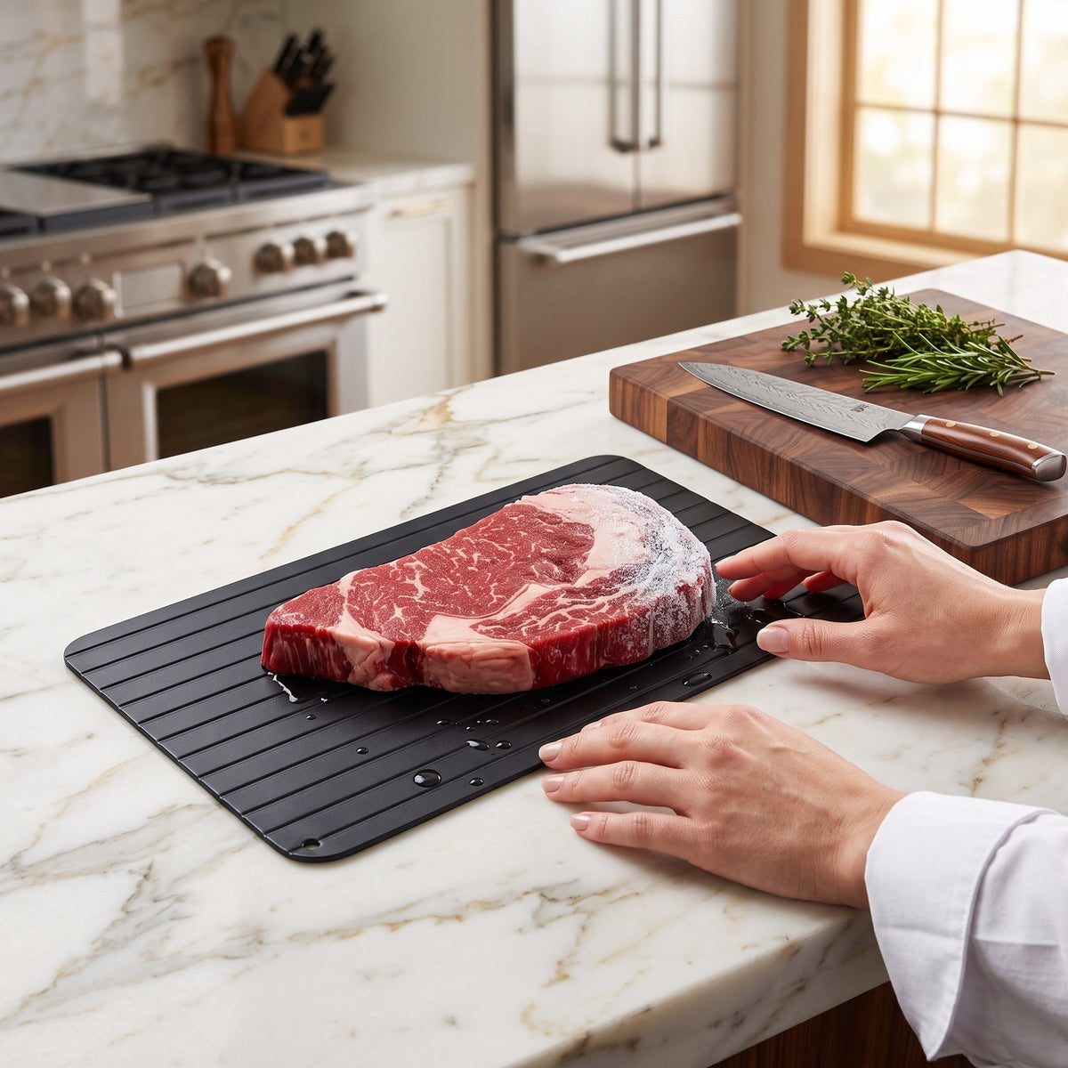 Aluminium defrosting tray for kitchen thawing food