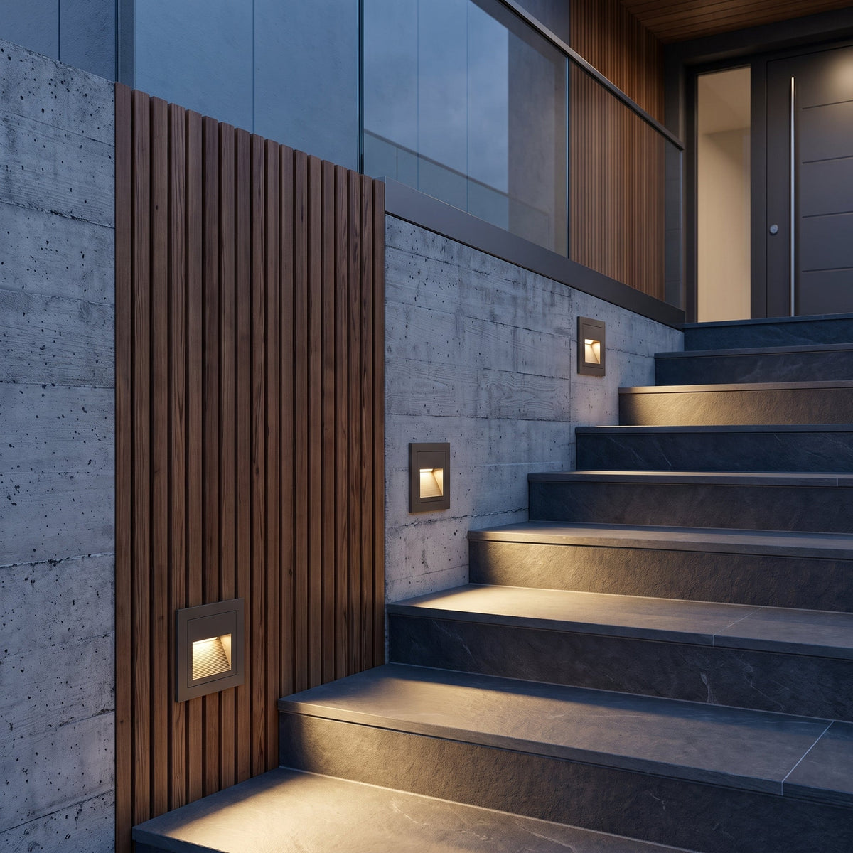 LED recessed step wall light fitting - black