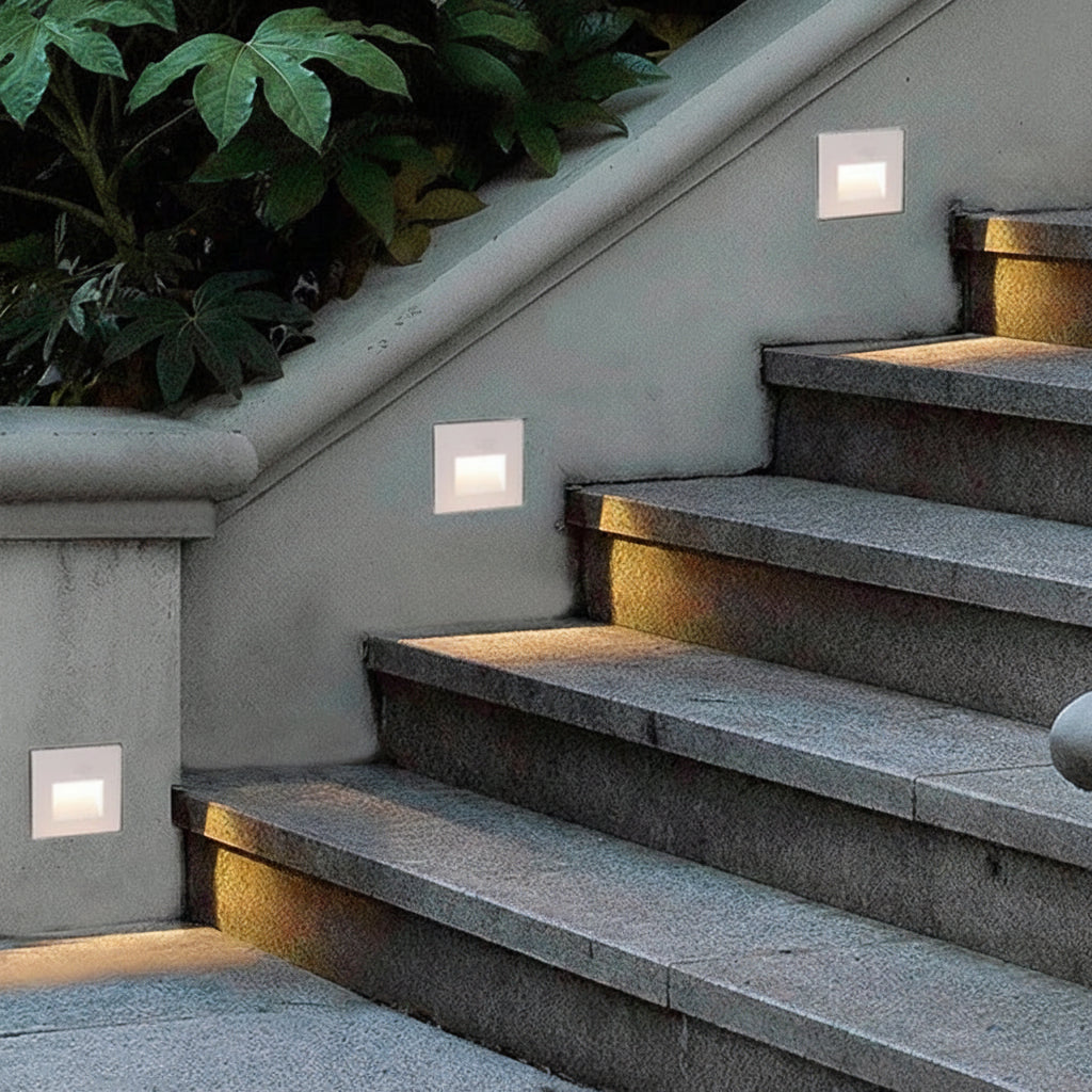 LED recessed step wall light fitting