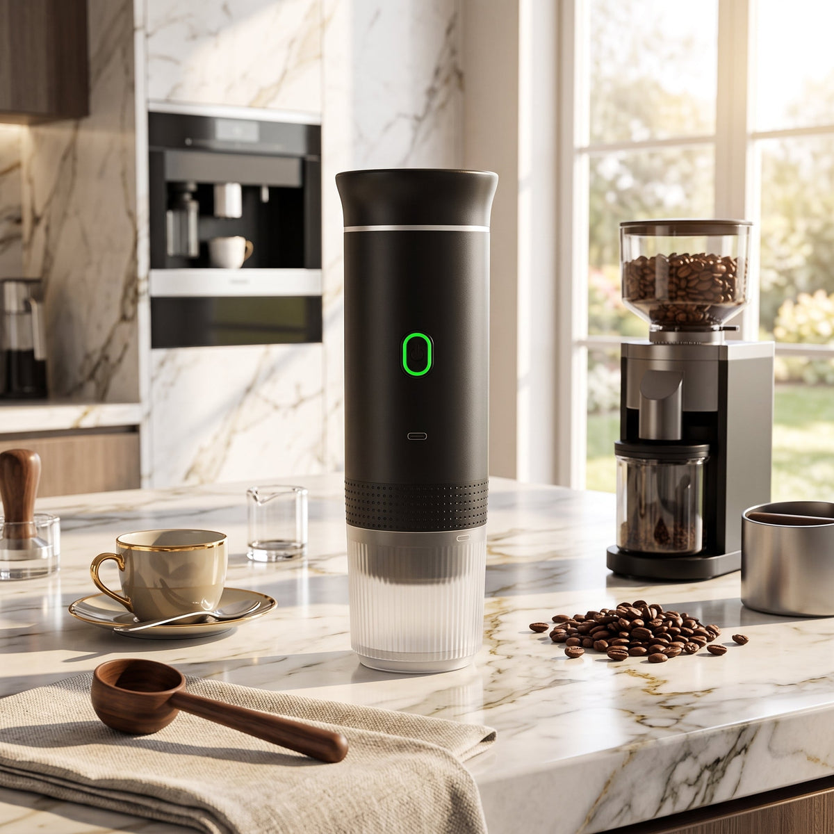 Espresso coffee maker machine with portable wireless design - black