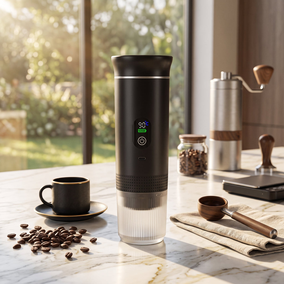 Espresso coffee maker machine with portable wireless design - black 2.0