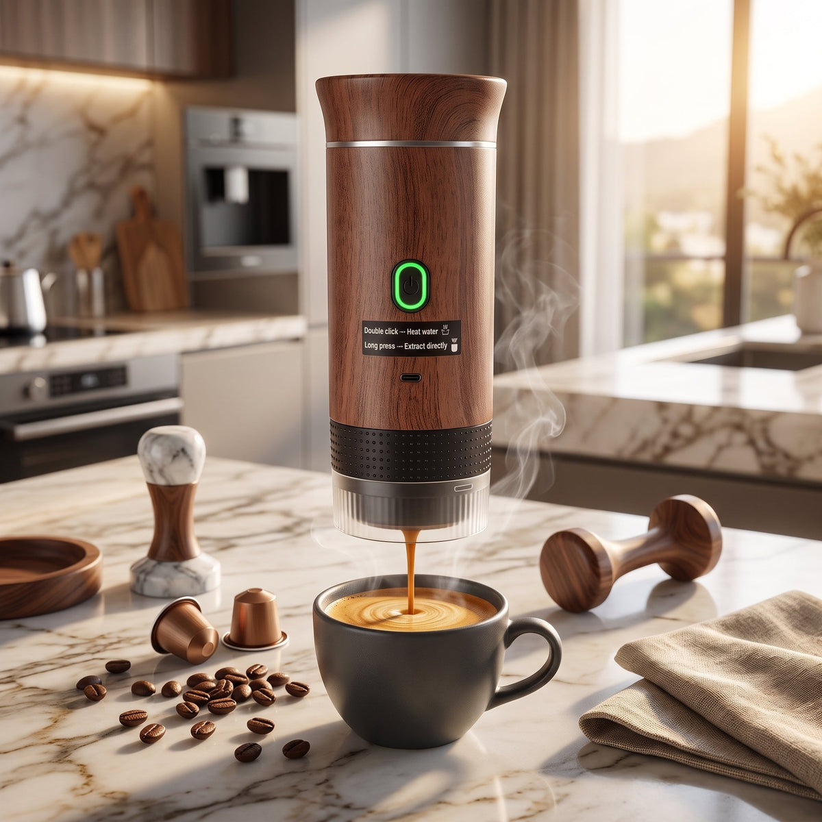Espresso coffee maker machine with portable wireless design