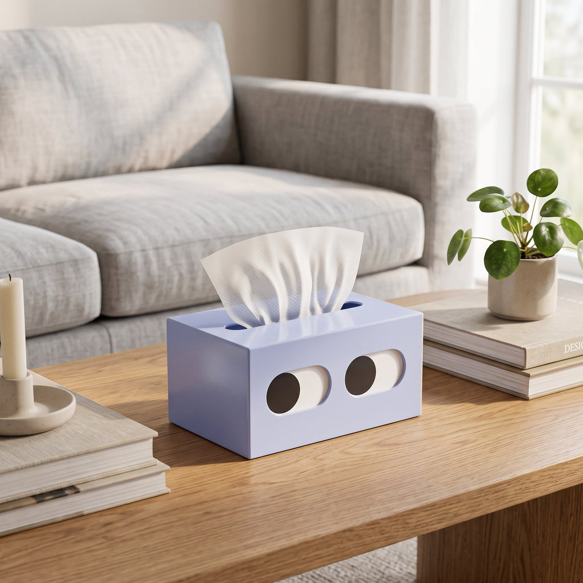 Freestanding tissue box holder case with minimalist design - blue