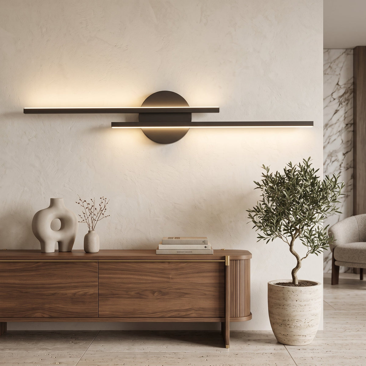 Double head LED wall light fixture - black