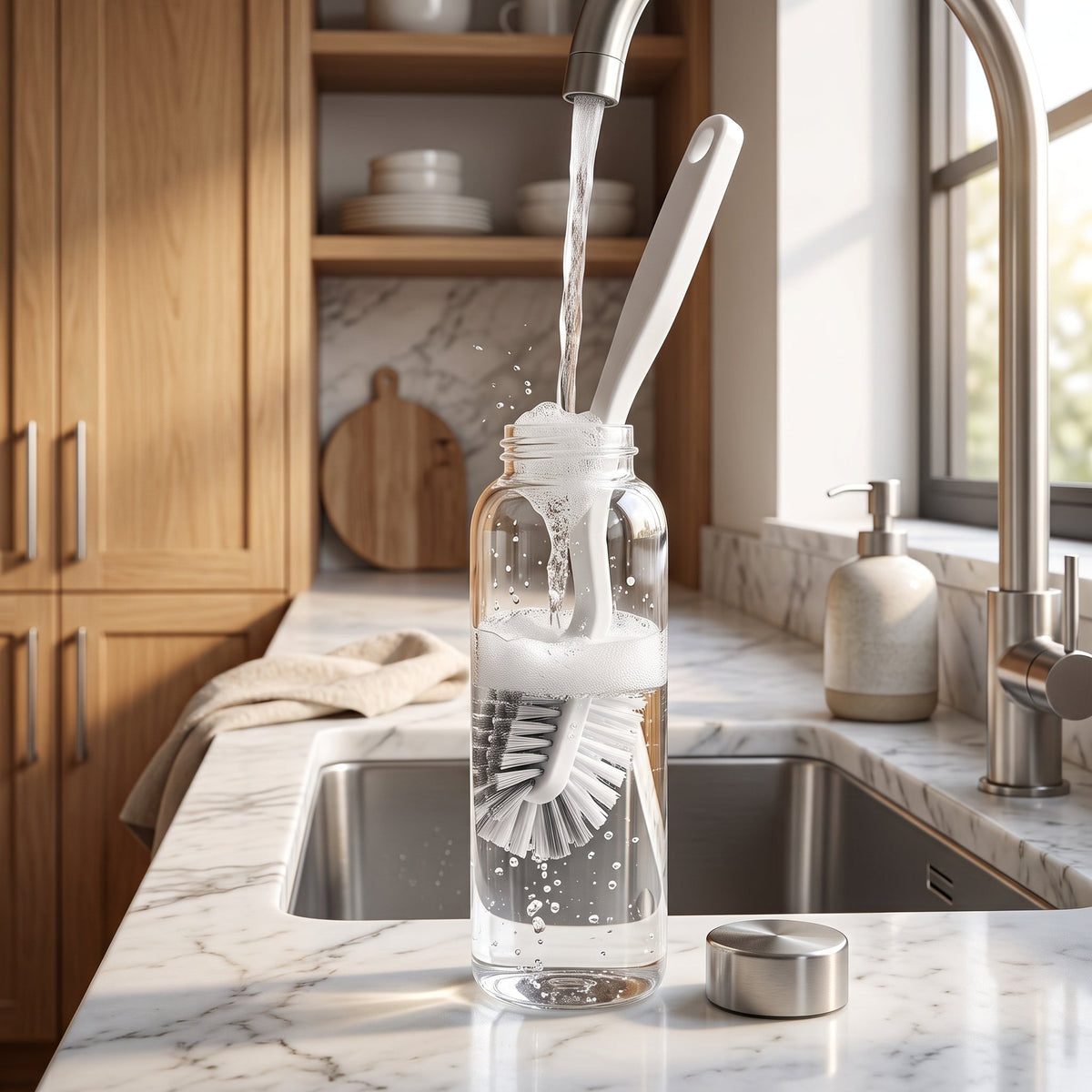 Long handle bottle cleaning brush with hook