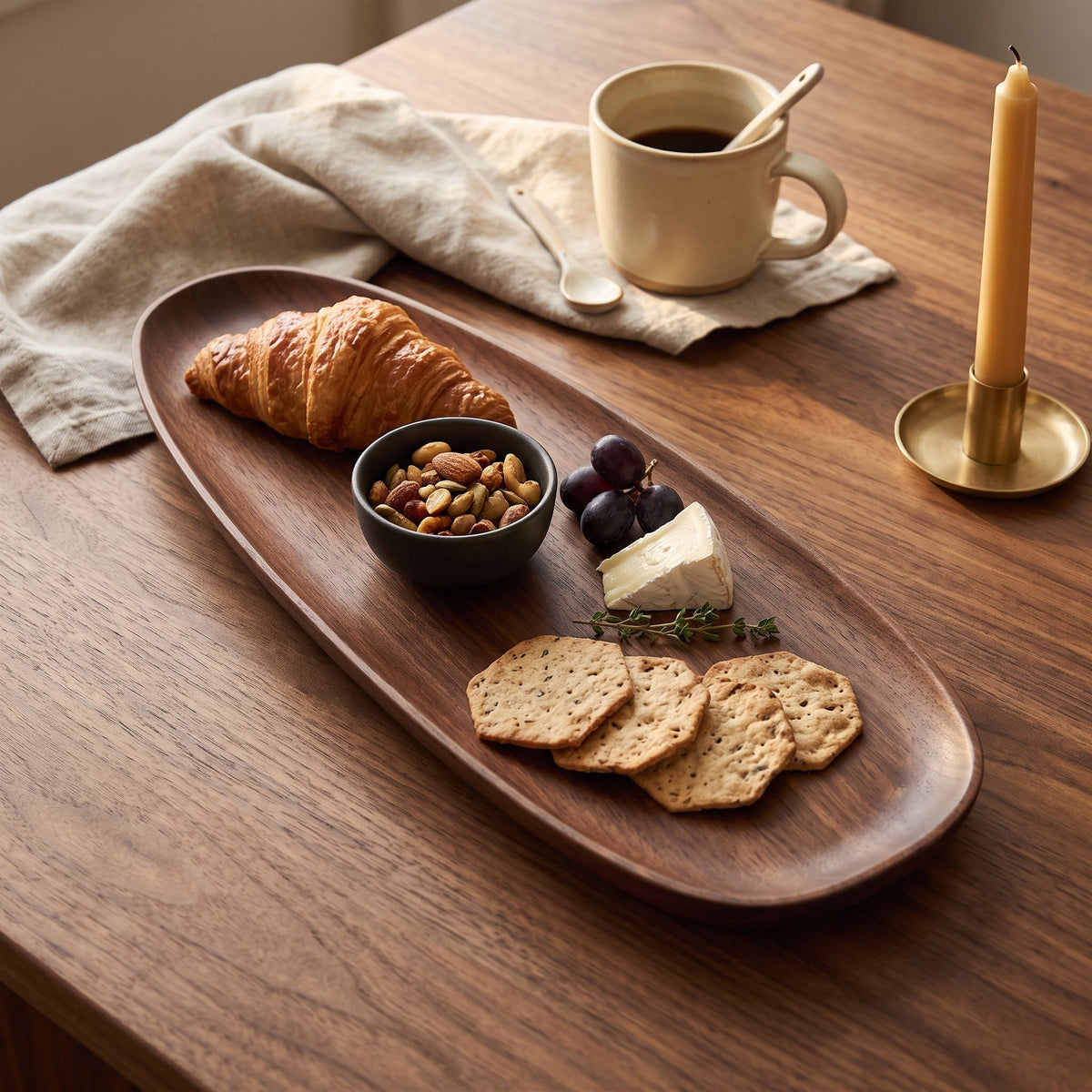 Wooden serving tray with irregular decorative shape