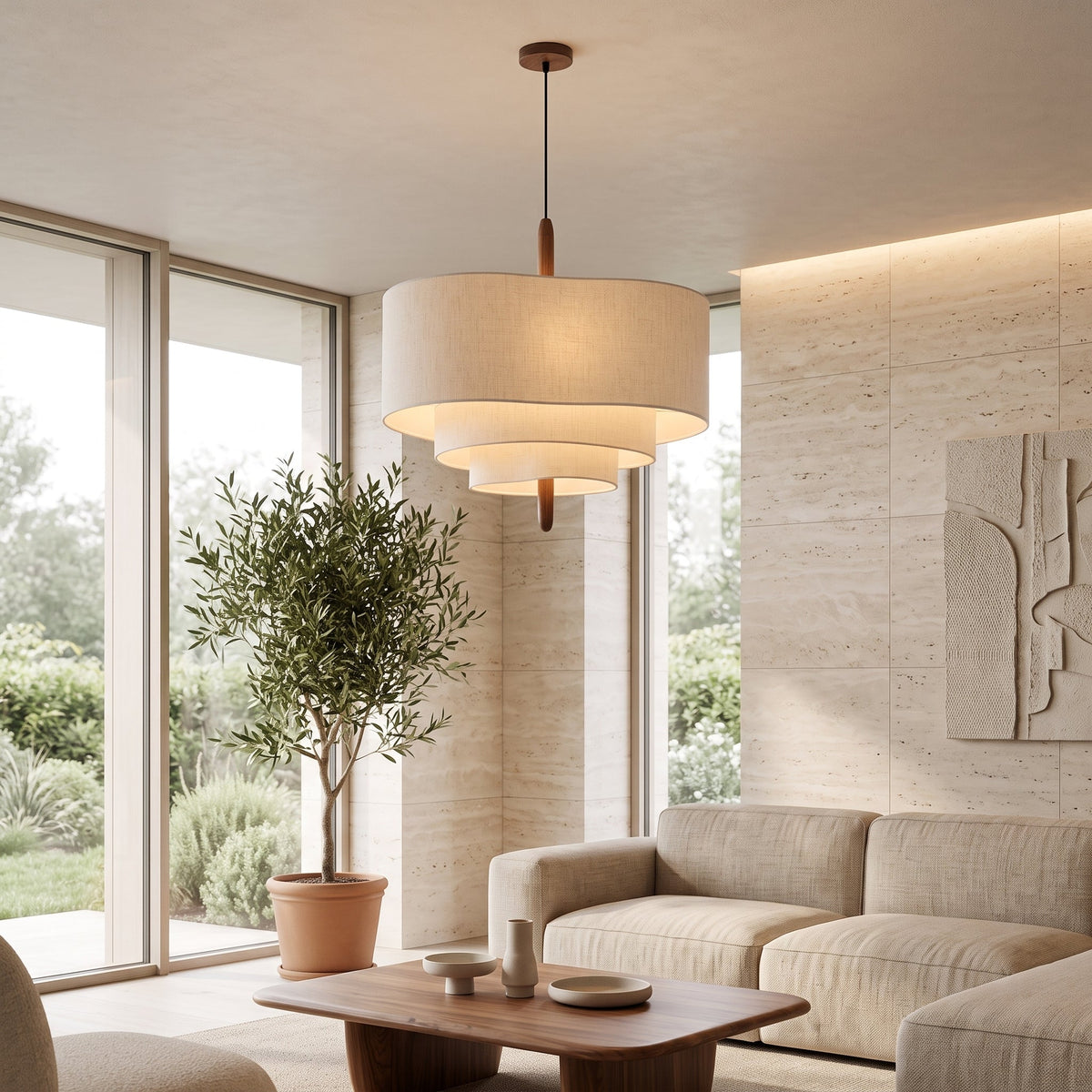 Pendant light with wabi sabi minimalist design - white