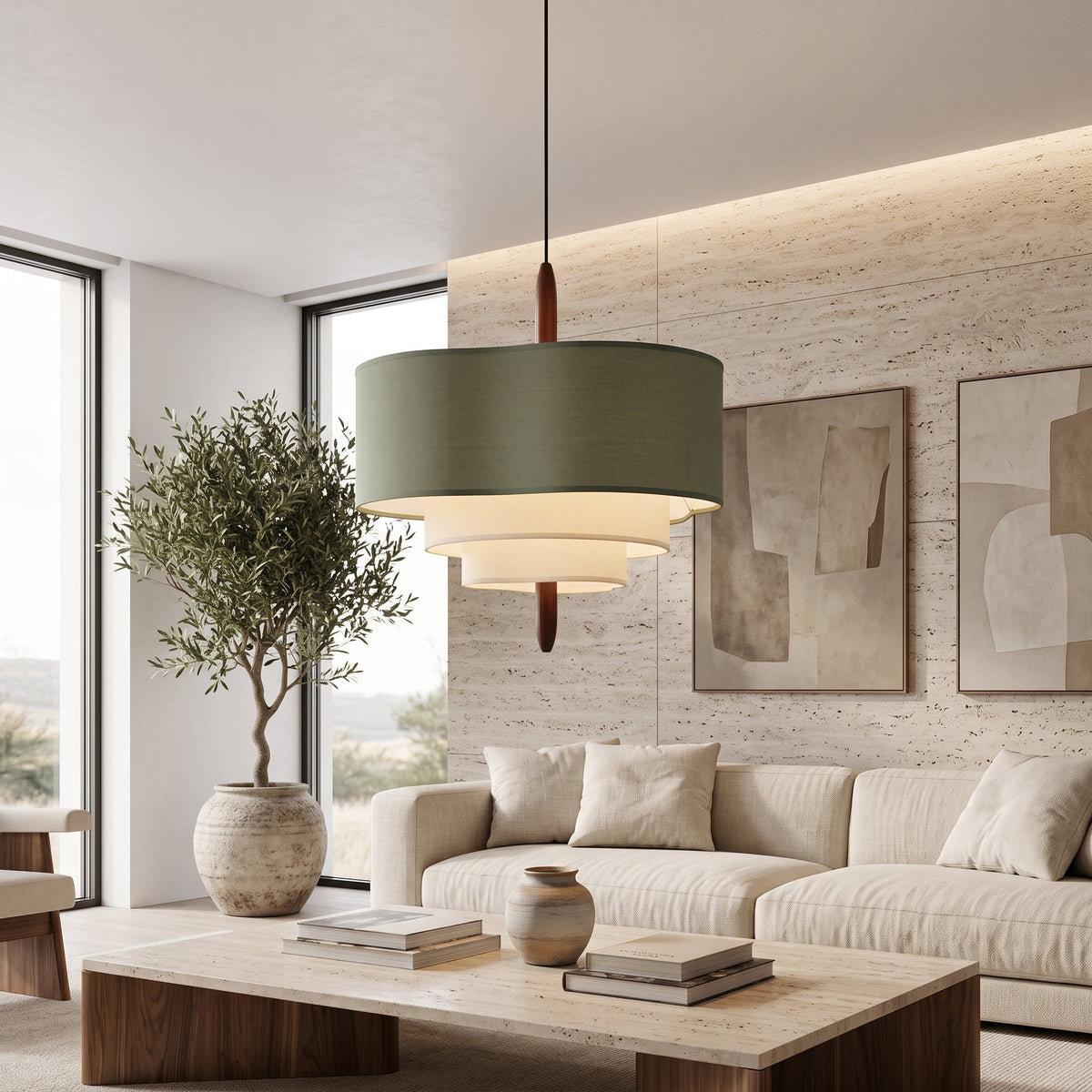Pendant light with wabi sabi minimalist design - green & white