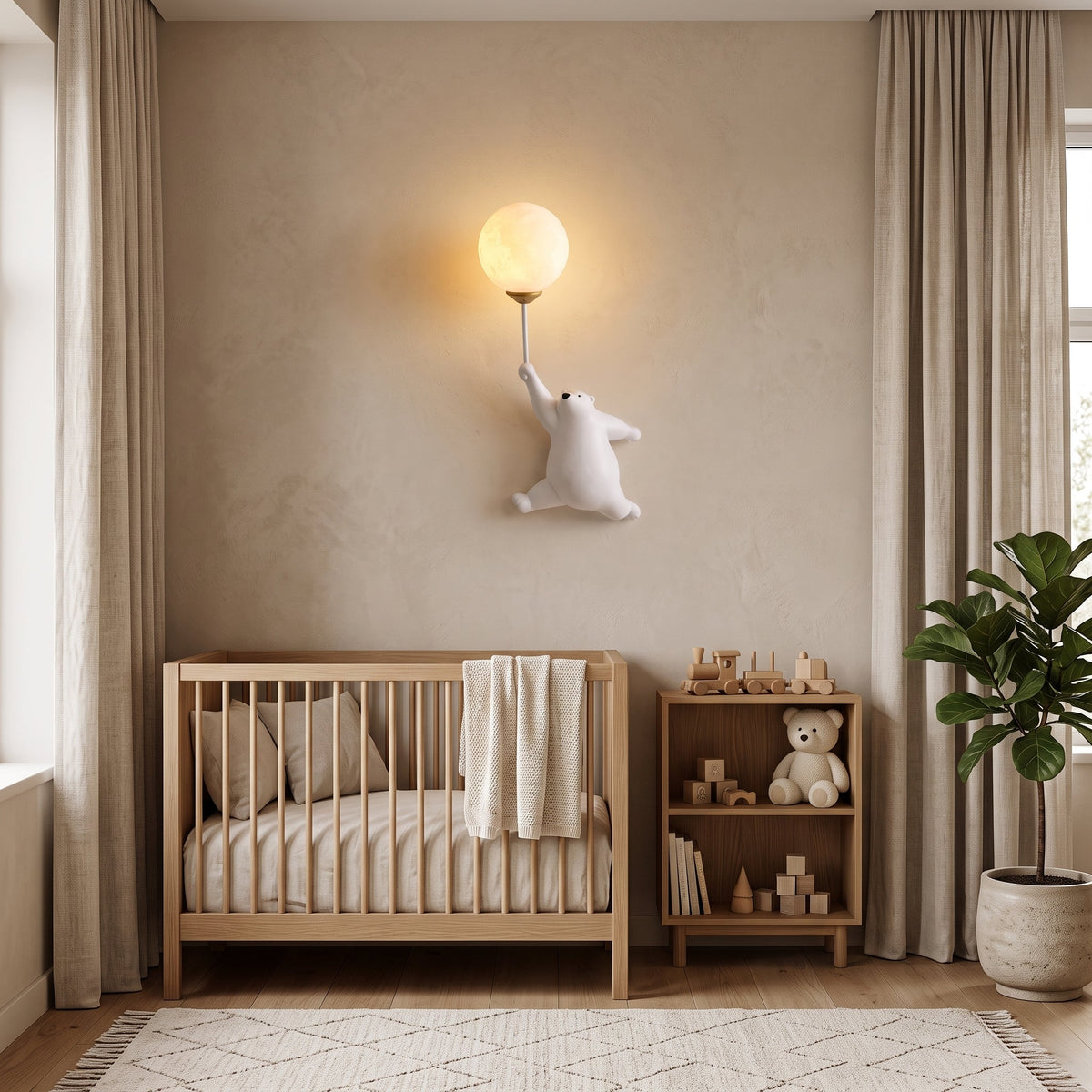 Wall light shaped like polar bear for kids' rooms - white